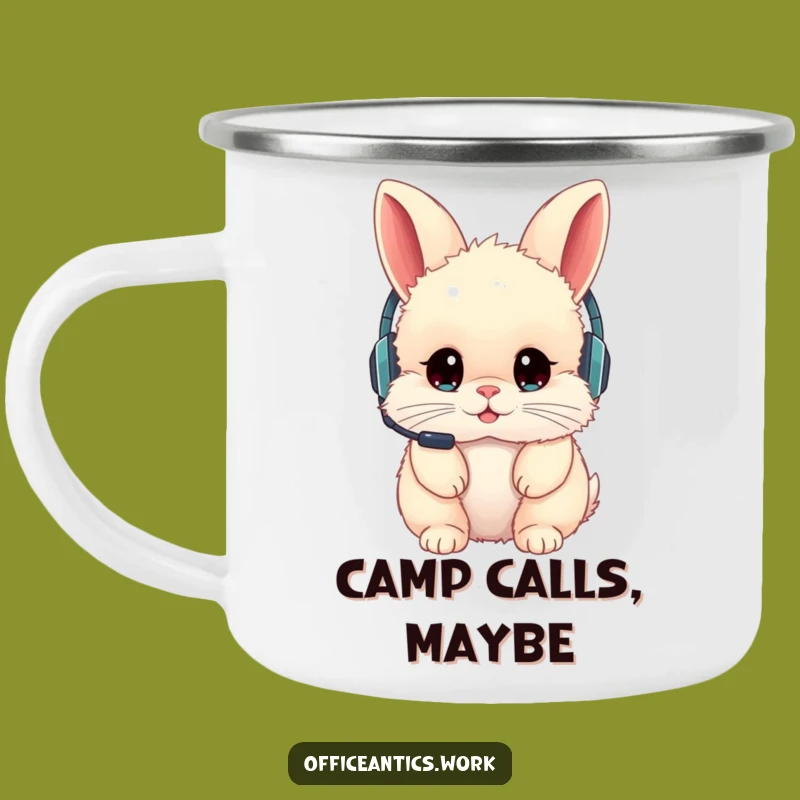 Durable Funny Rabbit Headset Camping Mug: Outdoor Fun with a Tech Glitch