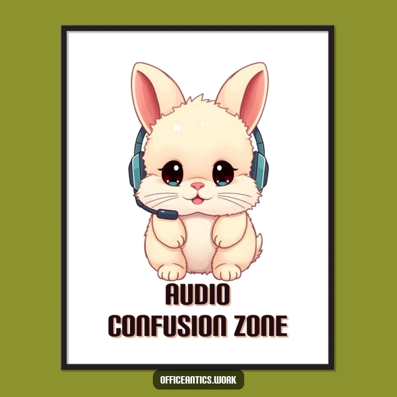 Funny Rabbit Headset Digital Art: Instant Download for Quirky Decor