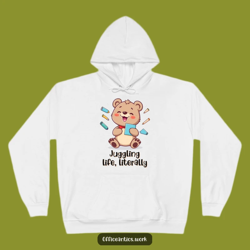 Cozy Funny Bear Cub Hoodie: Warm Juggling Fun for Office Dwellers