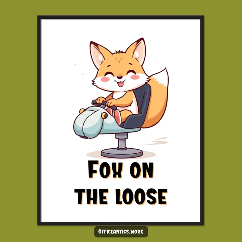 Funny Free Printable Wall Art: Fox Race Car Rider, Energetic Downloadable Decor Gift