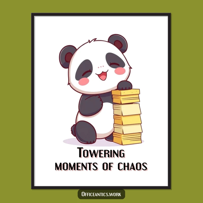 Funny Free Printable Wall Art: Panda Sticky Note Tower, Adorable Downloadable Decor Gift
