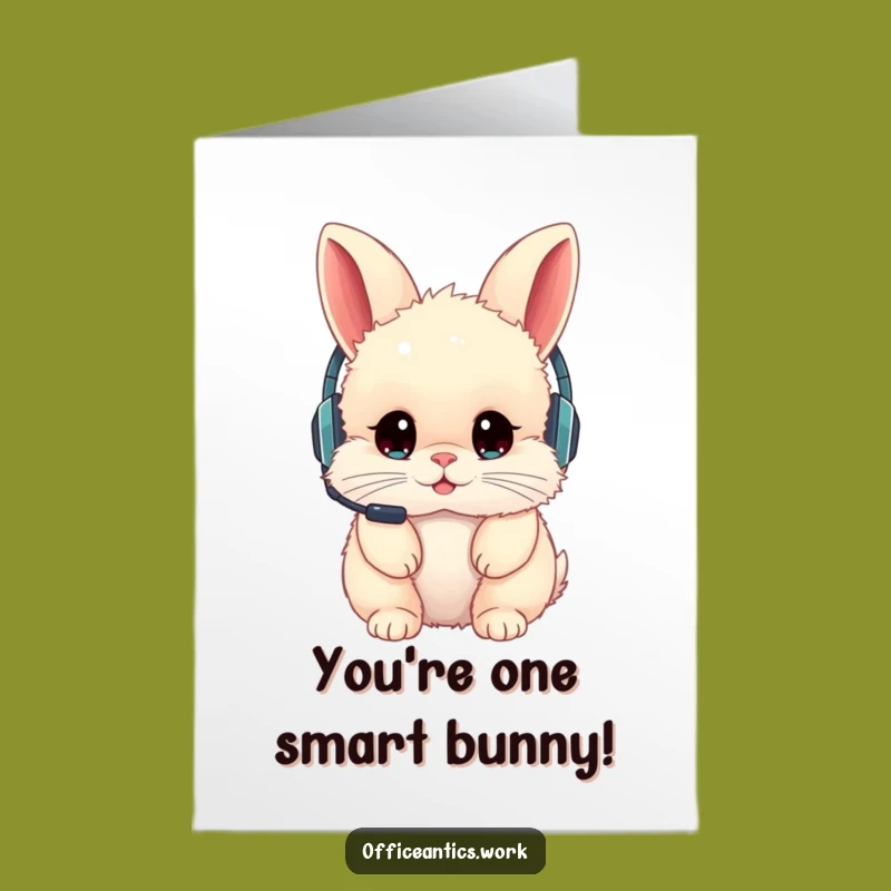 Free Printable Congrats Card: Backwards Headset Rabbit, Unique DIY Downloadable Gift