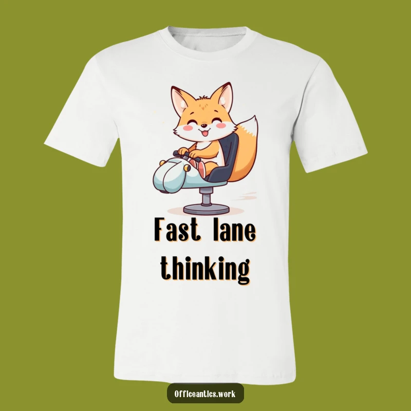 Funny Fox Swivel Chair T-Shirt: Adorable Racing Office Cartoon Tee